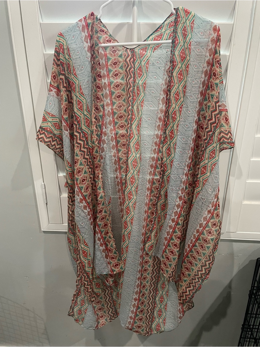 Jessica McClintock Coral, Teal & Cream Aztec Kimono